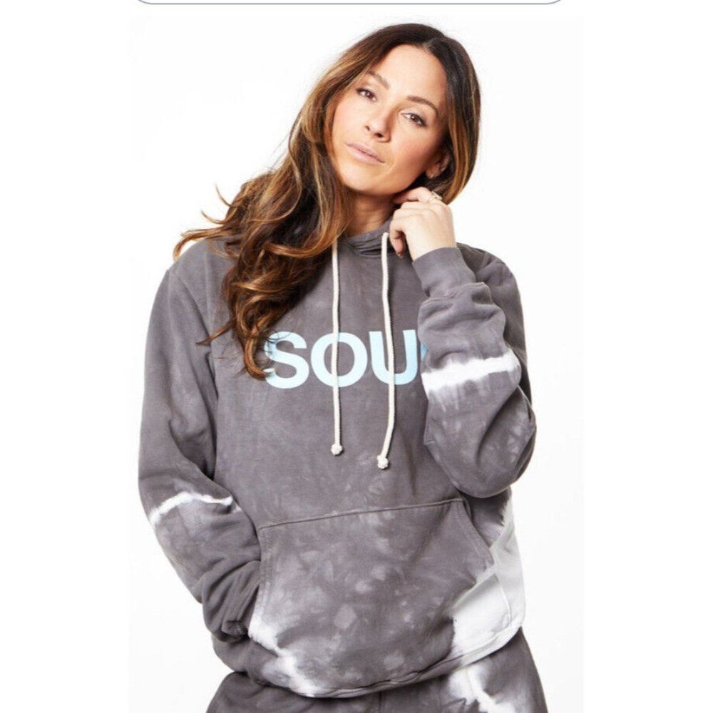 SOULCYCLE Hoodie Size Large  Kingsley Black White Dip Dye Sweatshirt SOUL S Men